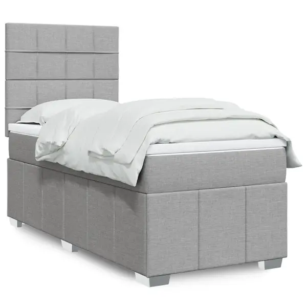 Gossi pat box spring cu saltea, gri deschis, 90x190 cm, textil
