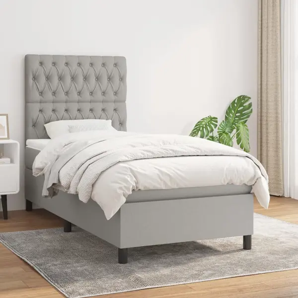 Gossi pat box spring cu saltea, gri deschis, 90x190 cm, textil