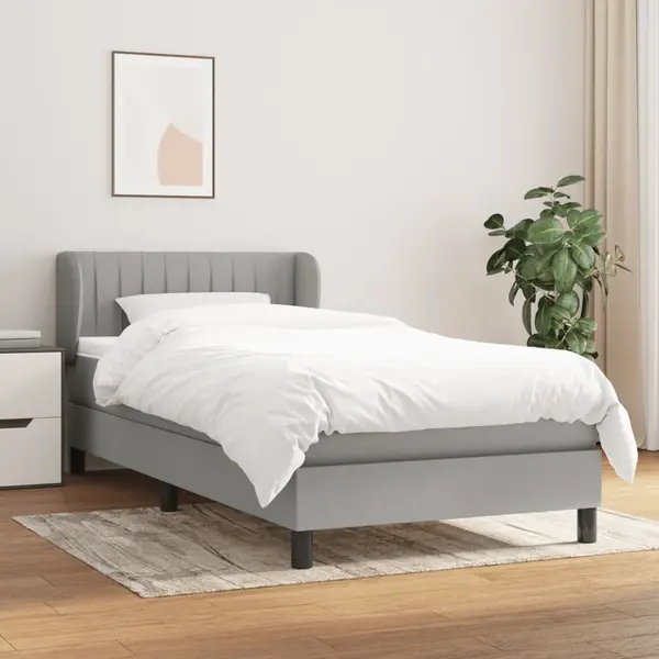 Gossi pat box spring cu saltea, gri deschis, 90x190 cm, textil