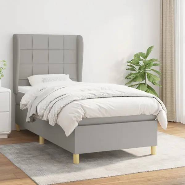 Gossi pat box spring cu saltea, gri deschis, 90x190 cm, textil