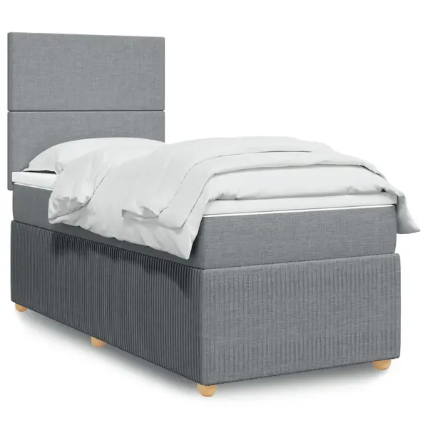 Gossi pat box spring cu saltea, gri deschis, 90x190 cm, textil