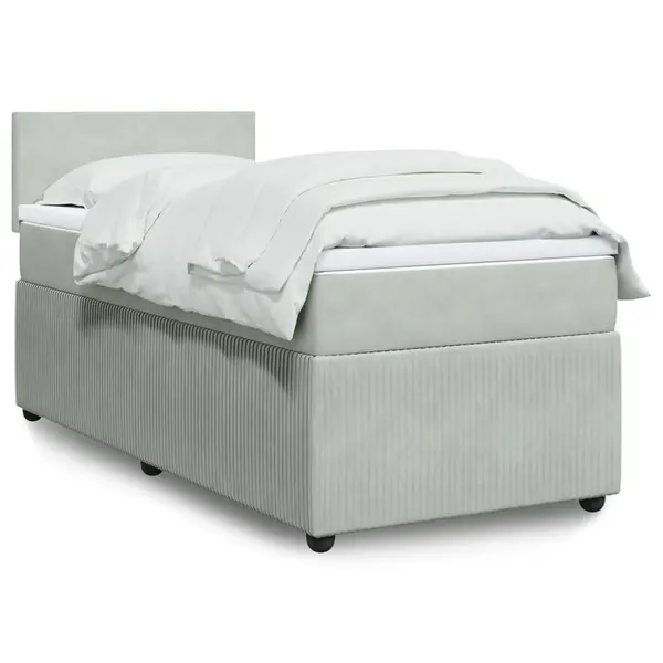 Gossi pat box spring cu saltea, gri deschis, 90x200 cm, catifea