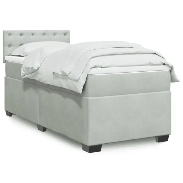 Gossi pat box spring cu saltea, gri deschis, 90x200 cm, catifea