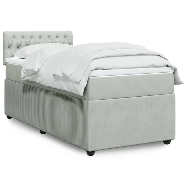 Gossi pat box spring cu saltea, gri deschis, 90x200 cm, catifea