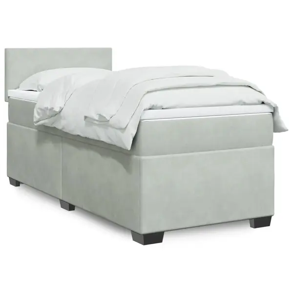 Gossi pat box spring cu saltea, gri deschis, 90x200 cm, catifea