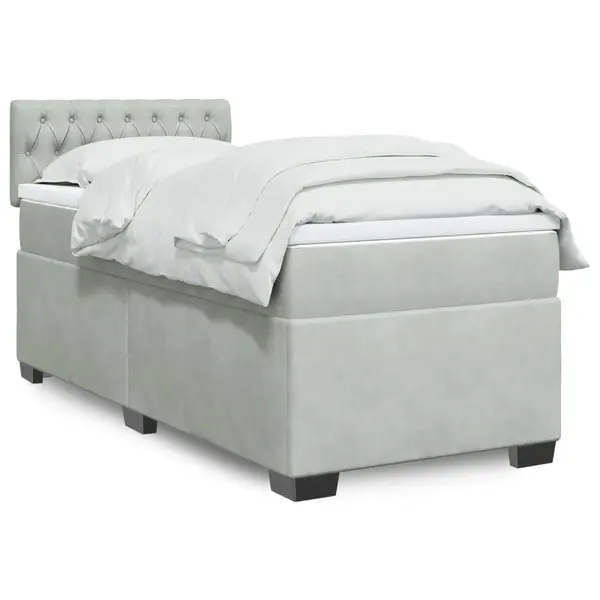 Gossi pat box spring cu saltea, gri deschis, 90x200 cm, catifea