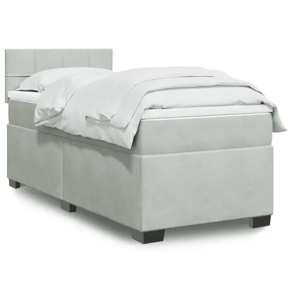 Gossi pat box spring cu saltea, gri deschis, 90x200 cm, catifea