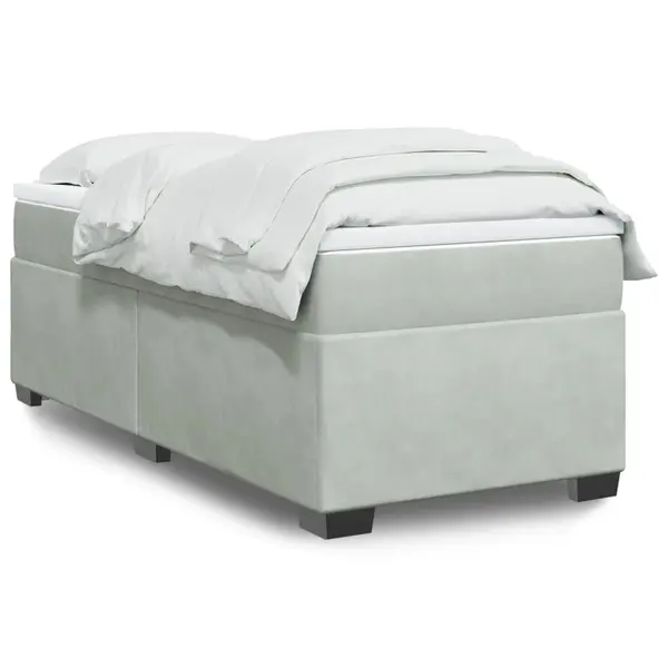 Gossi pat box spring cu saltea, gri deschis, 90x200 cm, catifea