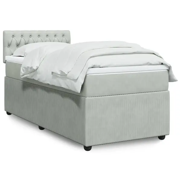 Gossi pat box spring cu saltea, gri deschis, 90x200 cm, catifea