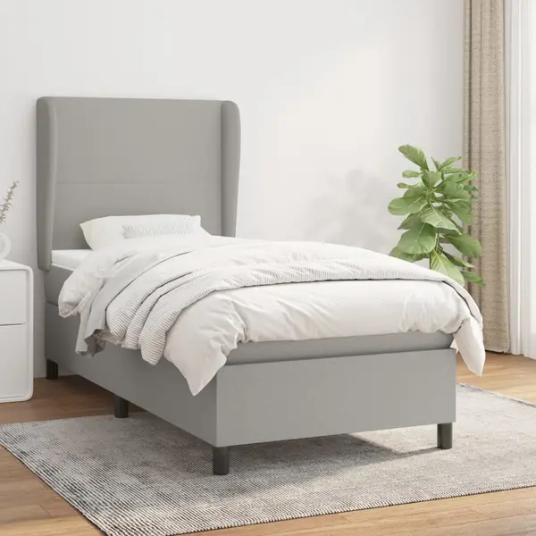 Gossi pat box spring cu saltea, gri deschis, 90x200 cm, textil