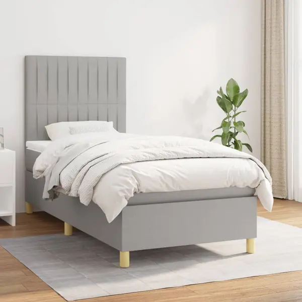Gossi pat box spring cu saltea, gri deschis, 90x200 cm, textil