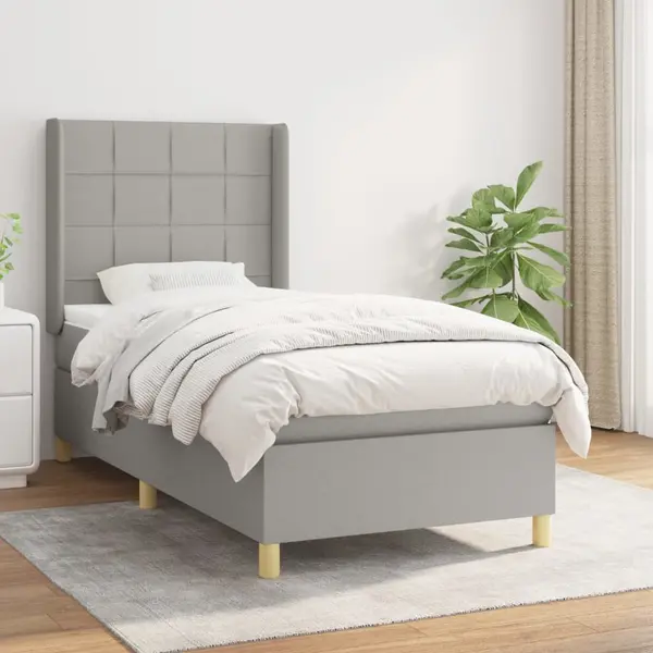Gossi pat box spring cu saltea, gri deschis, 90x200 cm, textil
