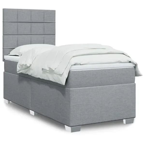 Gossi pat box spring cu saltea, gri deschis, 90x200 cm, textil
