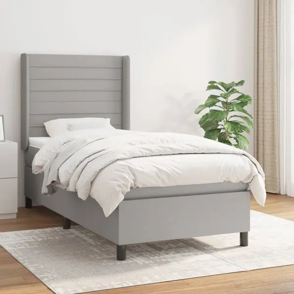 Gossi pat box spring cu saltea, gri deschis, 90x200 cm, textil