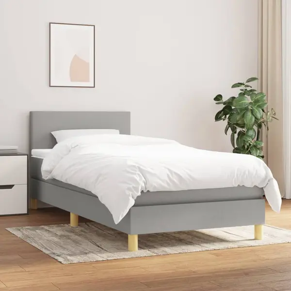 Gossi pat box spring cu saltea, gri deschis, 90x200 cm, textil