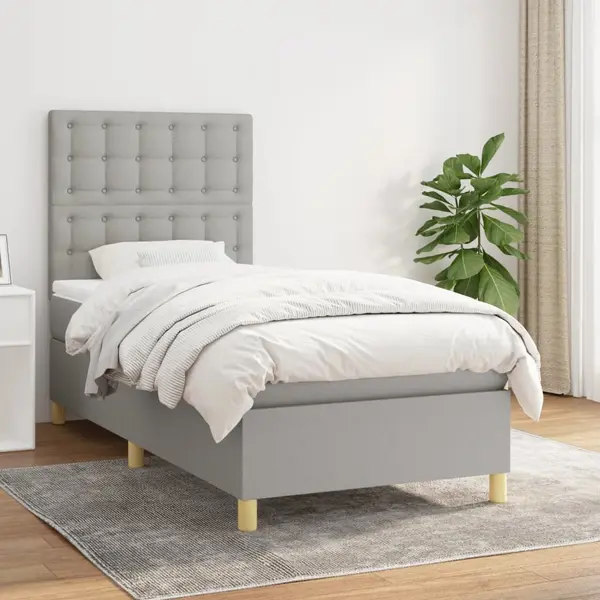 Gossi pat box spring cu saltea, gri deschis, 90x200 cm, textil