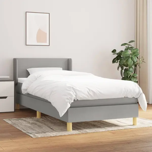 Gossi pat box spring cu saltea, gri deschis, 90x200 cm, textil