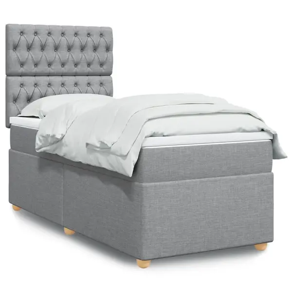 Gossi pat box spring cu saltea, gri deschis, 90x200 cm, textil