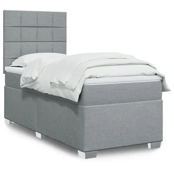 Gossi pat box spring cu saltea, gri deschis, 90x200 cm, textil