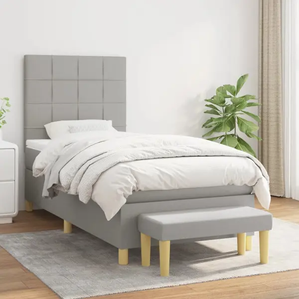 Gossi pat box spring cu saltea, gri deschis, 90x200 cm, textil