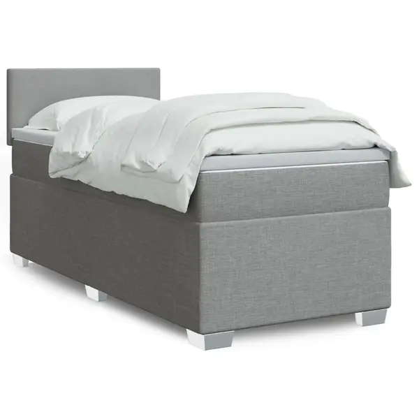 Gossi pat box spring cu saltea, gri deschis, 90x200 cm, textil