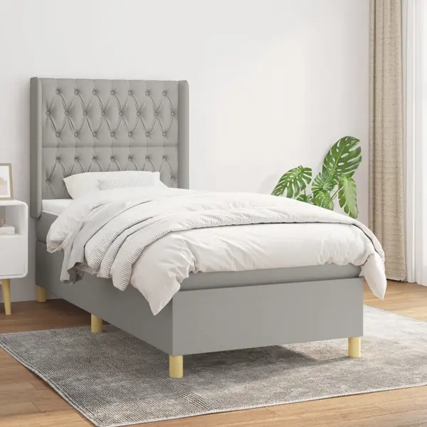 Gossi pat box spring cu saltea, gri deschis, 90x200 cm, textil