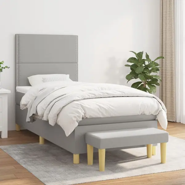 Gossi pat box spring cu saltea, gri deschis, 90x200 cm, textil