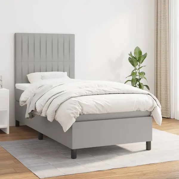 Gossi pat box spring cu saltea, gri deschis, 90x200 cm, textil