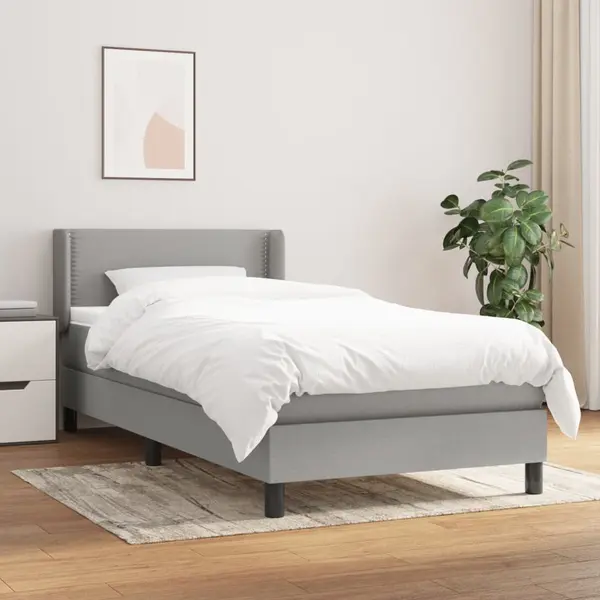 Gossi pat box spring cu saltea, gri deschis, 90x200 cm, textil