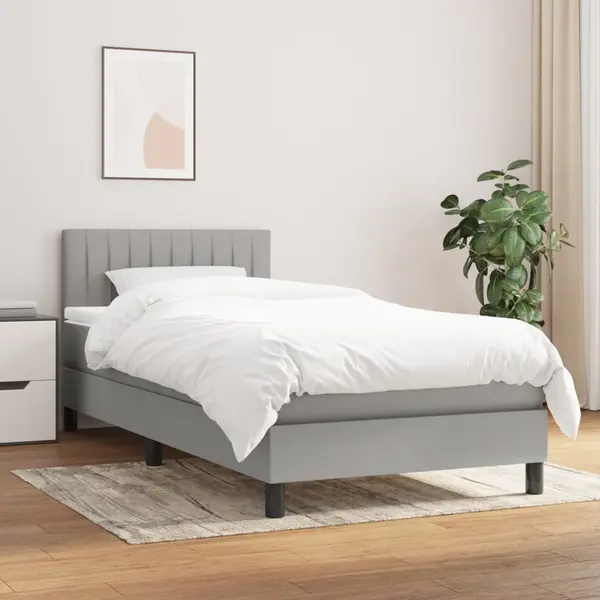 Gossi pat box spring cu saltea, gri deschis, 90x200 cm, textil
