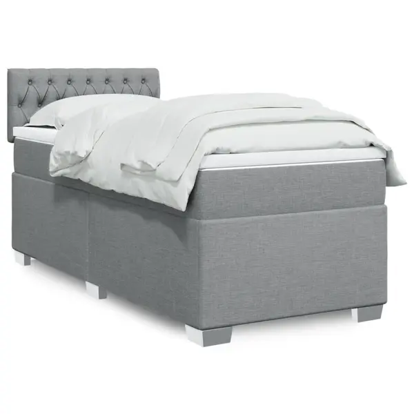Gossi pat box spring cu saltea, gri deschis, 90x200 cm, textil