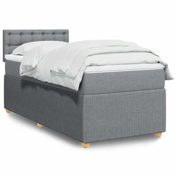Gossi pat box spring cu saltea, gri deschis, 90x200 cm, textil