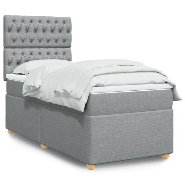 Gossi pat box spring cu saltea, gri deschis, 90x200 cm, textil