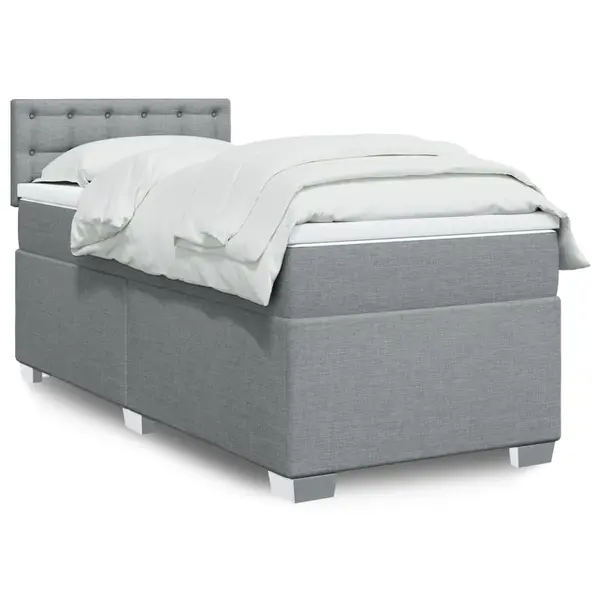 Gossi pat box spring cu saltea, gri deschis, 90x200 cm, textil