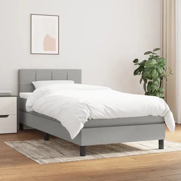 Gossi pat box spring cu saltea, gri deschis, 90x200 cm, textil
