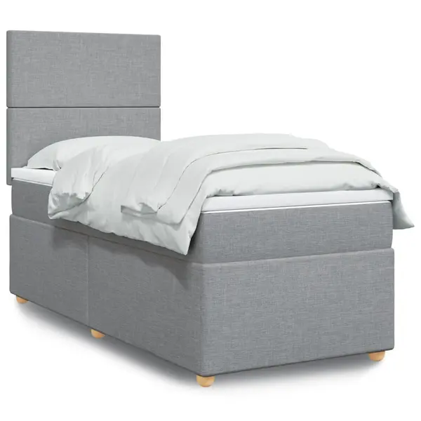 Gossi pat box spring cu saltea, gri deschis, 90x200 cm, textil