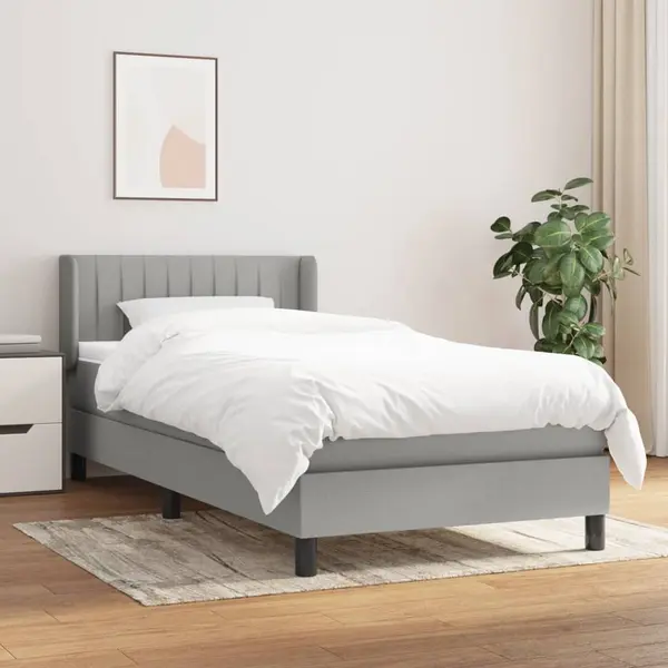 Gossi pat box spring cu saltea, gri deschis, 90x200 cm, textil