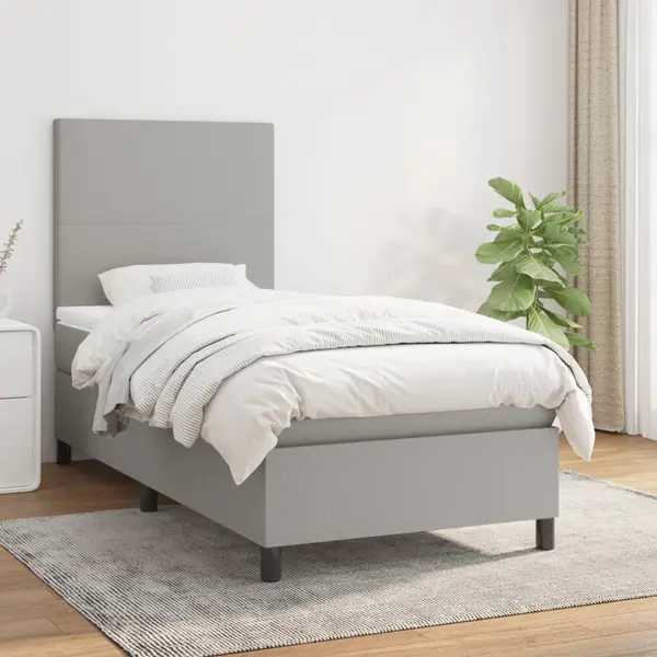 Gossi pat box spring cu saltea, gri deschis, 90x200 cm, textil