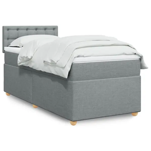 Gossi pat box spring cu saltea, gri deschis, 90x200 cm, textil