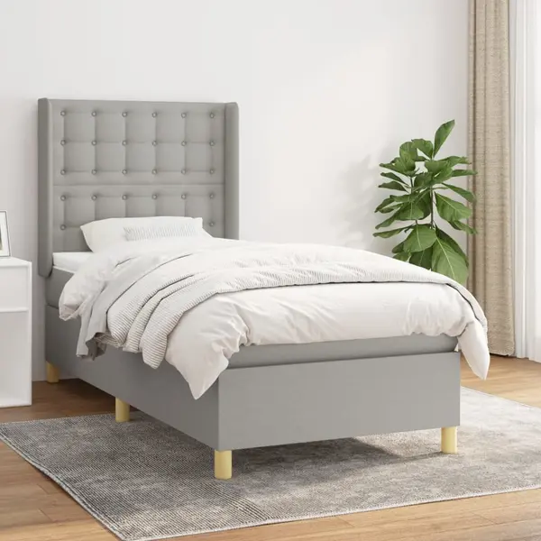 Gossi pat box spring cu saltea, gri deschis, 90x200 cm, textil