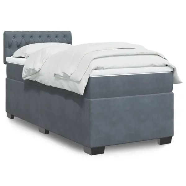 Gossi pat box spring cu saltea, gri inchis, 100x200 cm, catifea