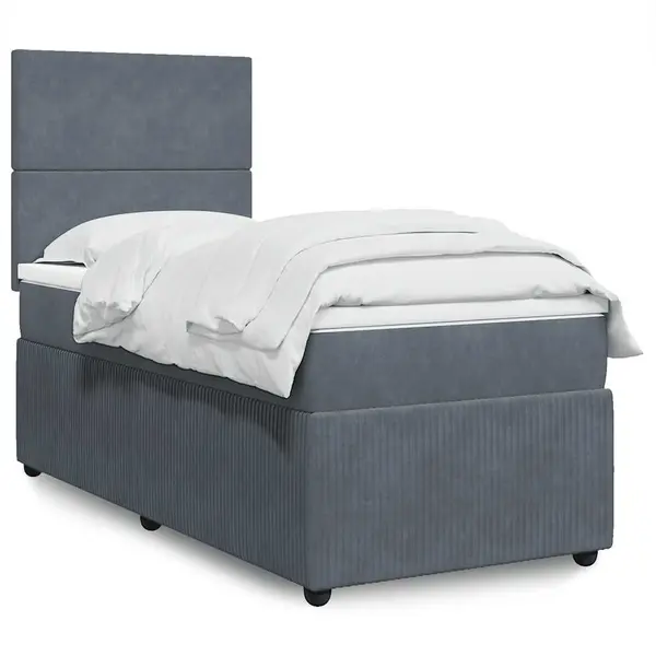 Gossi pat box spring cu saltea, gri inchis, 100x200 cm, catifea