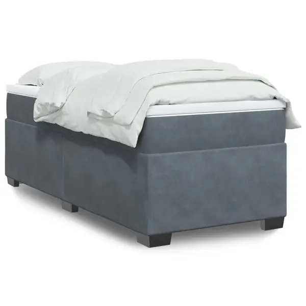 Gossi pat box spring cu saltea, gri inchis, 100x200 cm, catifea