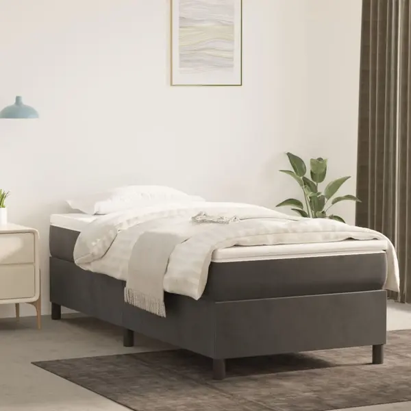 Gossi pat box spring cu saltea, gri inchis, 100x200 cm, catifea
