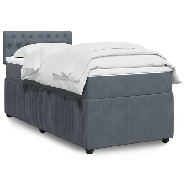 Gossi pat box spring cu saltea, gri inchis, 100x200 cm, catifea