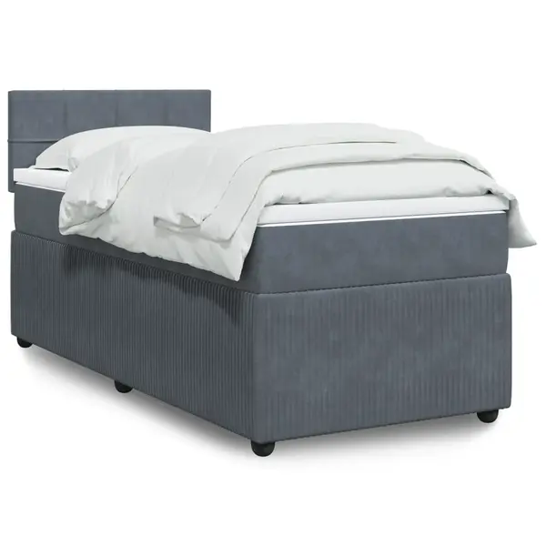 Gossi pat box spring cu saltea, gri inchis, 100x200 cm, catifea