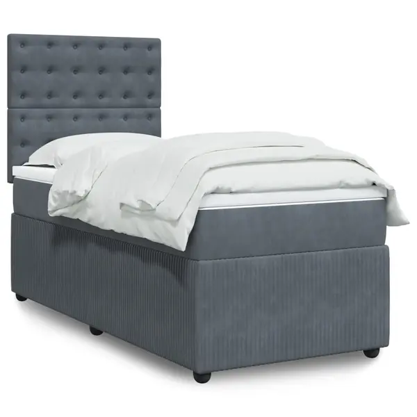 Gossi pat box spring cu saltea, gri inchis, 100x200 cm, catifea