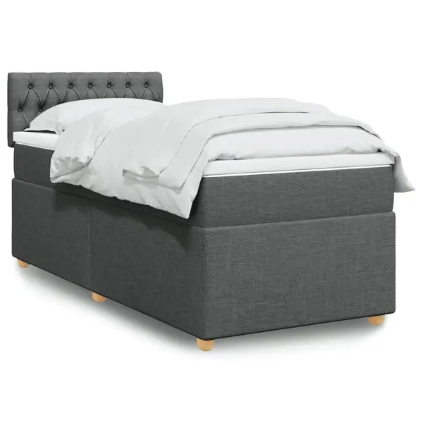 Gossi pat box spring cu saltea, gri inchis, 100x200 cm, textil