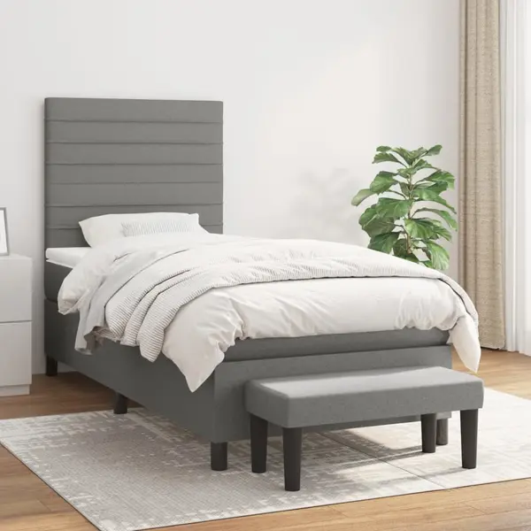 Gossi pat box spring cu saltea, gri inchis, 100x200 cm, textil