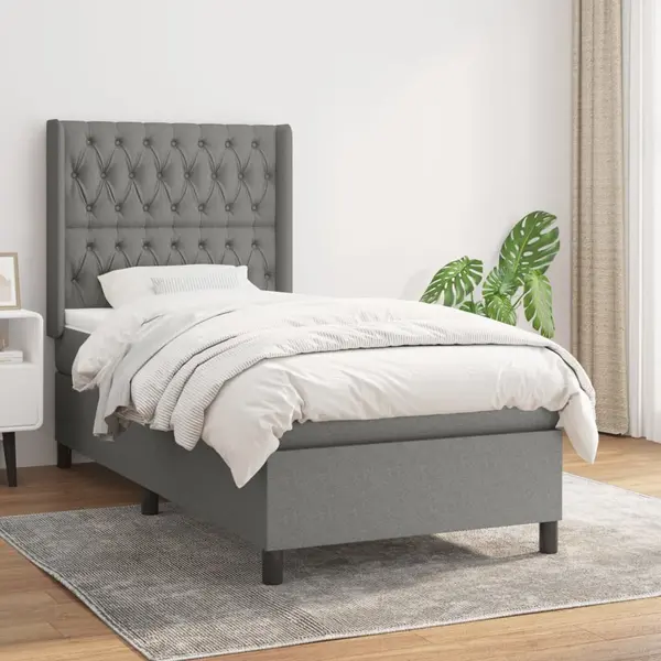 Gossi pat box spring cu saltea, gri inchis, 100x200 cm, textil